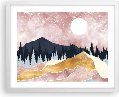 Produktbild von Gerahmtes Poster - Weißer Rahmen - Grafik Modern Landschaft - 50x40 cm - Wand Bild - Wanddeko - Wandbilder - Kunstposter - Wandposter - Bilderrahmen - Bilder - Kunstdruck - P2WAA50x40-4832