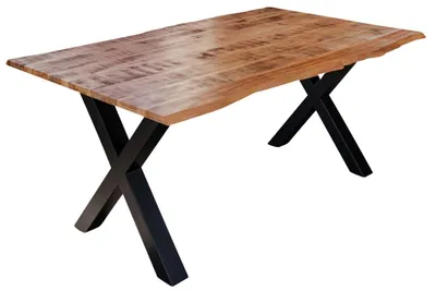 Produktbild von Esstisch Baumkante Massiv Mango naturfarben 140 x 80 schwarz X-Gestell DORA
