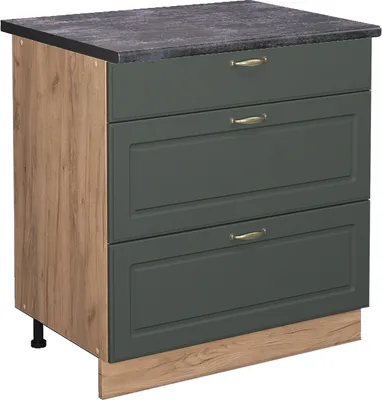 Produktbild von Küchenunterschrank Vicco Fame-Line Grün-Gold Landhaus 80 cm mit 3 Schubladen, AP Anthrazit, Model 45578