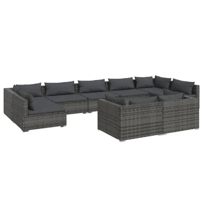Obrázek produktu pro vidaXL 9dílná zahradní lounge souprava s polštáři Grey Poly Rattan