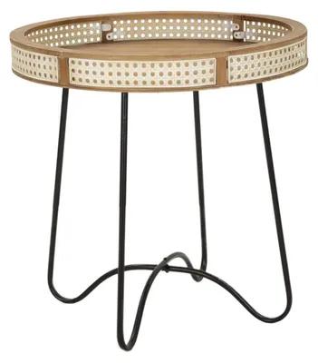 Image de Table basse ronde Fuji en rotin et fer noir — Ø 60 cm