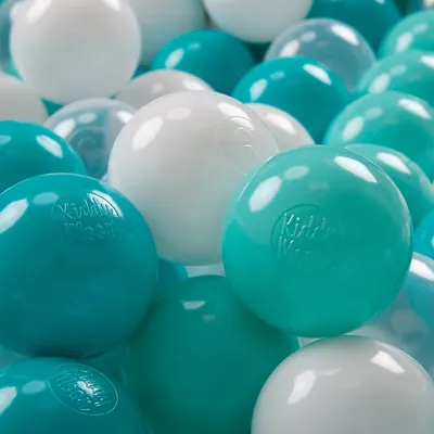 Produktbild von KiddyMoon 700 ∅ 7cm kinder bälle spielbälle für bällebad baby plastikbälle  eu, helltürkis/weiß/transparent/türkis