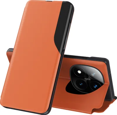 Produktbild von Dünn Flip Stand Cover Kunstleder Schutzhülle für Xiaomi Redmi Note 14 Pro+ 5G Orange