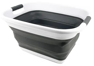 Faltbarer Wäschekorb 25L, 49x38x25,4 cm, Weiß/Stahlgrau