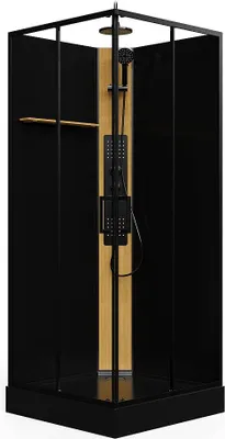 Produktbild von Duschkabine mit Hydromassage quadratisch - Duschpaneel aus Bambus - Schwarz - 90 x 90 x 225 cm - DESULO