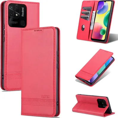 Produktbild von Xiaomi Redmi 10C Leder Hülle, Klapphüllen Brieftasche Magnetverschluss Ständer Schutzhülle für Xiaomi Redmi 10C Rosa