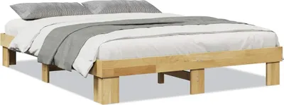 Image de vidaXL Cadre de lit sans matelas 135x190 cm en bois massif de chêne
