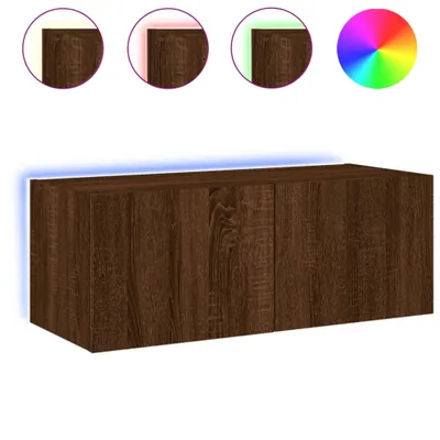 Produktbild von TV-Wandschrank mit LED-Leuchten Braun Eichen-Optik 80x35x31 cm
