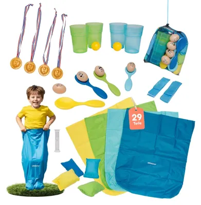 Produktbild von XXL Partyspiele Set für Kinder - 5 actionreiche Bewegungsspiele für Kindergeburtstage, Gartenfeste & Outdoor-Spaß, KI-generiertes Bild