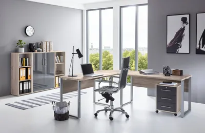 Produktbild von Büromöbel-Set TABOR PRO 2 in Eiche Sonoma / anthrazit Hochglanz, Arbeitszimmer Komplett-Set
