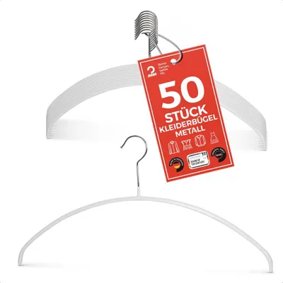 Produktbild von MAWA Kleiderbügel, 50er-Set, rutschfest, 46 cm, Weiß, stabil & langlebig