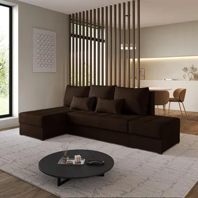 Produktbild von Masseno Ecksofa NORVI mit Schlaffunktion L-Form, Sofa mit Bettkasten, Wohnzimmersofa, Couch, Soffa, Bettsofa, Couchgarnitur- Braun, NEVE 28