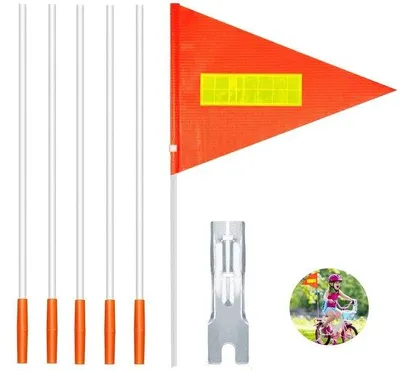 Image de Pavillon réfléchissant orange pour vélo Ibenzoa®, réglable jusqu'à 150 cm, en polyester (étanche), comprenant 3 tiges en fibre de verre, 3 connecteurs et fixations, et une longueur de fixation de 7,6 cm – pour vélos et fauteuils roulants