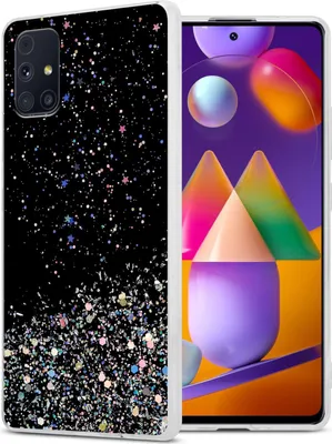 Image de Cadorabo Housse pour Samsung Galaxy M31s en noir avec paillettes Housse de protection en silicone TPU flexible avec paillettes scintillantes Case Cover Etui Handy Hülle