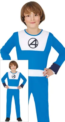 Productafbeelding van Superhelden kostuum voor kinderen, fantasie, avontuur, striphelden, carnaval. Kleur: blauw/wit. Maat: 110/116