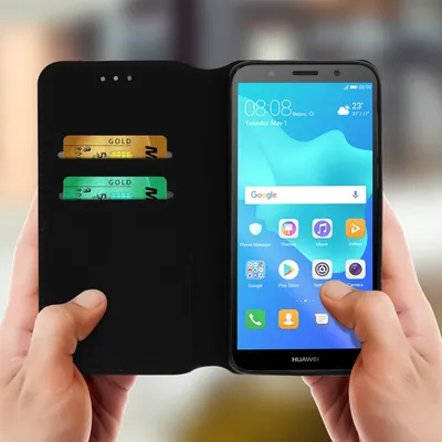 Produktbild von Avizar, Klappetui als Brieftasche für Huawei Y5 2018 / Honor 7S, Schwarz