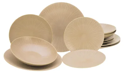Produktbild von CreaTable, 23920, Vesuvio Sand, Tellerset 12-tlg, Steinzeug