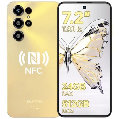 Produktbild von OUKITEL C68 24GB(8+16)+512GB/1TB TF Smartphone Ohne Vertrag, 7,2 Zoll 120 Hz HD+ IPS Display, 6000 mAh 64 MP Android 15 4G Dual-SIM Handy,NFC, Gold