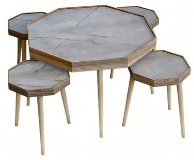 Immagine prodotto di Elegante set di tavoli in legno grigio con tavolino e tavoli laterali