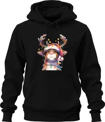 Produktbild von Rentier Lichterkette Weihnachten niedlich Geschenk Retro Uni Hoodie Kapuzenpullover, Schwarz, S