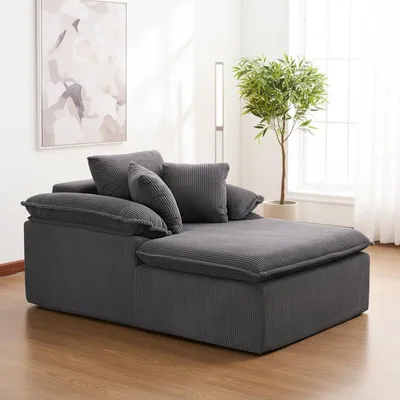 Produktbild von (Grau) Rahmenloser Loungesessel, niedriges Relaxsofa mit 46 cm Sitzhöhe, breiten Armlehnen, kein Aufbau erforderlich