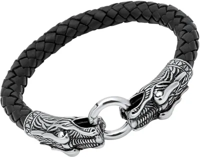 Produktbild von Schwarzes Unique Lederarmband Drachenkopf-Verschluss LB0319