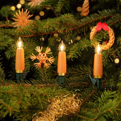 Produktbild von NARVA 30 Kerzen Lichterkette Holzschaft Kirsche für Weihnachtsbaum warmweiß 17,4m Innen Holzlichterkette 230V elektrisch