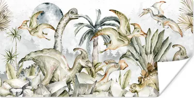Produktbild von MuchoWow® Poster Dinosaurier - Kinder - Dschungel - Grün - Tiere - Natur 80x40 cm - Wanddeko