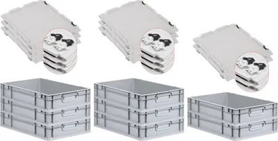 Produktbild von SuperSparSet 8x Eurobox NextGen Grip mit Scharnierdeckel und schwarzen Schiebeschnappverschlüssen | HxBxT 12x40x60cm | 23 Liter | Grau | Griffe geschlossen | Glatter Boden | Eurobehälter, Transportbox, Transportbehälter, Stapelbehälter