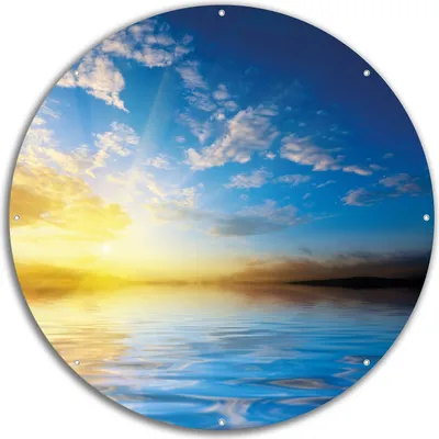 Produktbild von Wallario rundes Outdoor-Poster für Garten oder Balkon, Motiv Sonnenuntergang über dem Meer I, 60 cm Durchmesser