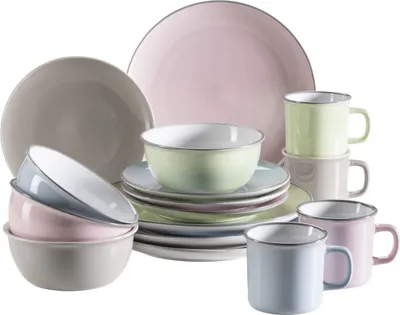 Produktbild von Mäser 931447 Maila Buntes Vintage-Geschirr-Set aus Keramik für 4 Personen, modernes Geschirrset im Retro-Look, Steinzeug, mehrfarbig, 16-teilig (1 Set)