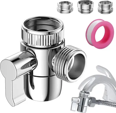 Produktbild von 3 Wege Umschaltventil 1/2 Zoll mit M22 X M24 Wasserhahn Adapter, 3 Wege Umschalter Umstellventil Umschaltventil Dusche G1/2, Diverter Ventil Messing Wasserhahn Umsteller Dusche, Grau