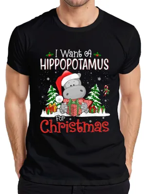 Immagine prodotto di I Want A Hippopotamus For Christmas Funny Hippo Santa Maglietta da uomo, nero, M