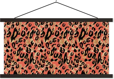 Produktbild von MuchoWow® Textilposter Pantherdruck - Rosa - Gold 120x60 cm mit schwarzem Rahmen - Dekoration Schlafzimmer