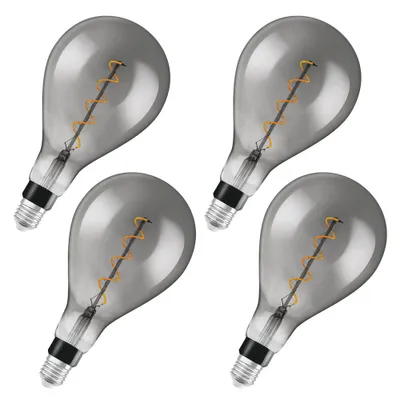 Image de 4 ampoules LED Osram Vintage 1906 à filament spiralé, forme poire A160 5 W = 12 W E27 verre fumé 110 lm blanc extra chaud 1800 K