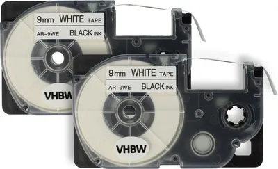 Produktbild von vhbw 2x Schriftband-Kassette Ersatz für Casio XR-9WE, XR-9WE1 für Etiketten-Drucker 8m x 9mm Schwarz auf Weiß