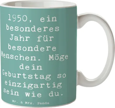 Produktbild von Mr. & Mrs. Panda Tasse Spruch 1950 Geburtstag - Meeresbrise - Geschenk, Kaffeetasse, Feier, Happy Birthday, einzigartig, Becher, design, Kaffeebecher, Teetasse, Alter