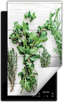 Produktbild von DarHaus Herdabdeckplatte 1 teilig 30x52 cm Anti Rutsch Matte Aufrollbar, Kräuter - Holz