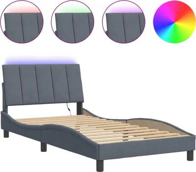 Produktbild von vidaXL Bettgestell mit LED ohne Matratze "Hanko" Dunkelgrau 100x200 cm Samt