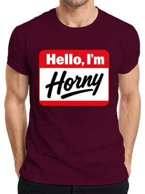 Zdjęcie produktu dla "Śmieszna tabliczka z napisem 'Jestem rozpalony'. Idealna na imprezę, prezent dla mężczyzn. T-shirt, kolor burgundowy, rozmiar M."