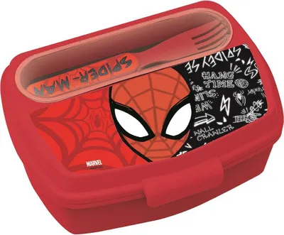Immagine prodotto di STOR Marvel Spiderman scatola per panini in plastica per bambini, senza BPA, con forchetta e cucchiaio, lavabile e riutilizzabile