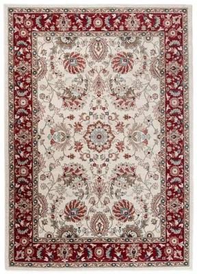 Produktbild von Teppich Wohnzimmer Schlafzimmer Kurzflor Design Klassisch Creme Rot  200 x 300 cm
