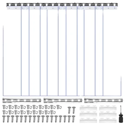 Zdjęcie produktu dla Kurtyna paskowa VEVOR PVC 6-pak, kurtyna paskowa 915x2134 mm, grubość 2 mm, -20℃ do 60℃, gładkie, plastikowe paski do drzwi magazynowych, zamrażarek i drzwi garażowych, przezroczyste