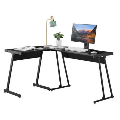 Obrázek produktu pro Rohový stůl 147 x 112 cm černý – počítačový stůl ve tvaru L, kancelářský stůl, pracovní stůl, prostorově úsporný stůl pro kancelář a domácí kancelář