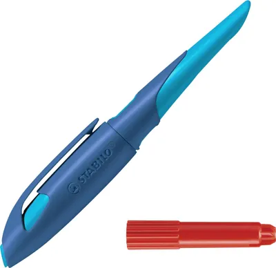 Produktbild von STABILO Ergonomischer Schulfüller EASYbirdy mitternachtsblau/azur - Rechtshänder:innen - Anfängerfeder (A) - inkl. Patrone und Einstellwerkzeug