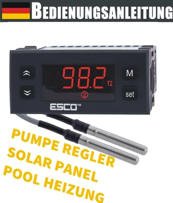 Produktbild von Temperaturdifferenzregler mit 2 fühler Wasserheizungsregler Solar Kollektor Pool Kamin Tank Speicher ESCO SC-20