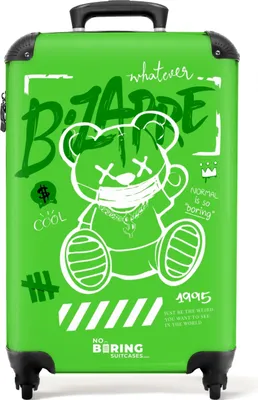 Obrázek produktu pro NoBoringSuitcases.com Příruční kufr z tvrdé skořepiny 55x35x20 cm, 36L, barevné graffiti potisky: žlutá - medvídek, cestovní kufr na 4 kolečkách