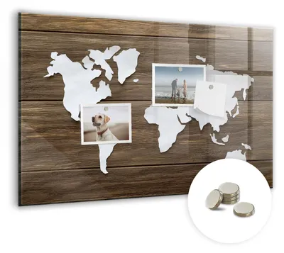 Produktbild von Dekorative Magnettafel 60x40 cm - Magnetwand - für Fotos, Karten und Notizen - Fotowand - Memoboard - Magnetpinnwand - Wanddekoration - Weltkarte auf Tafeln