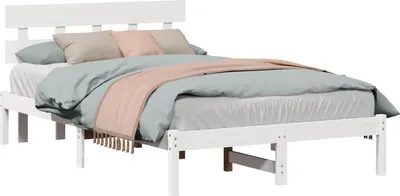 Immagine prodotto di vidaXL Struttura letto con testiera bianca 135 x 190 cm in legno di pino massiccio