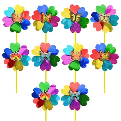Imagen del producto de Molinos de viento de plástico, de colores variados, paquete de 10 unidades, para jardín